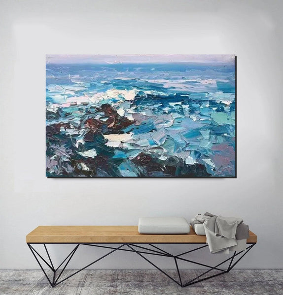 Landscape Canvas Paintings, Seascape Painting, Acrylic Paintings for Living Room, Abstract Landscape Paintings, Seascape Big Wave Painting, Heavy Texture Canvas Art-artworkcanvas