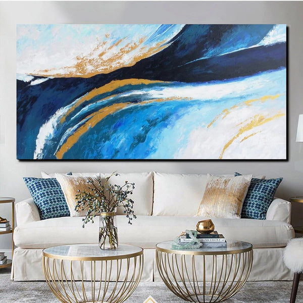 Living Room Wall Art Paintings, Blue Acrylic Abstract Painting Behind Couch, Large Painting on Canvas, Buy Paintings Online, Acrylic Painting for Sale-artworkcanvas