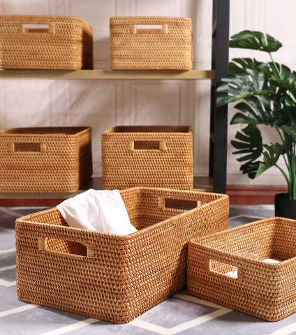 Extra Large Rectangular Storage Basket, Large Storage Baskets for Clothes, Woven Rattan Storage Basket for Shelves, Storage Baskets for Kitchen-artworkcanvas