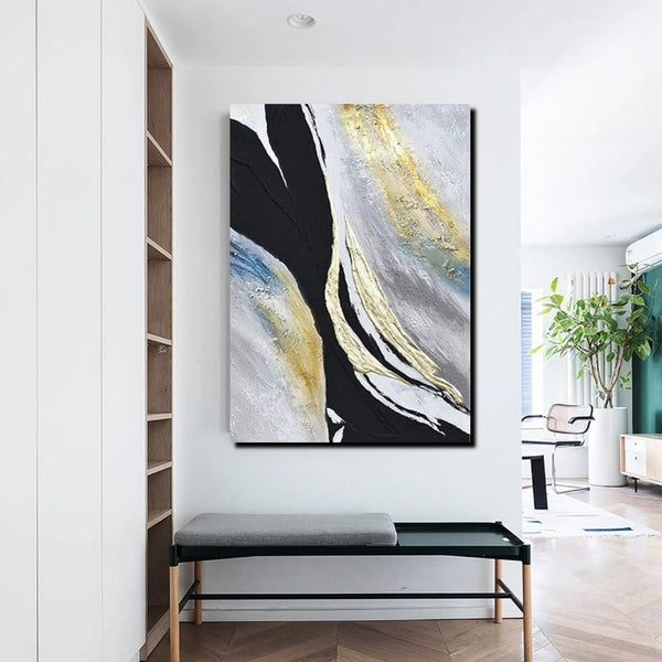 Black Abstract Acrylic Paintings, Large Paintings for Bedroom, Simple Modern Art, Modern Wall Art Ideas, Contemporary Canvas Paintings-artworkcanvas