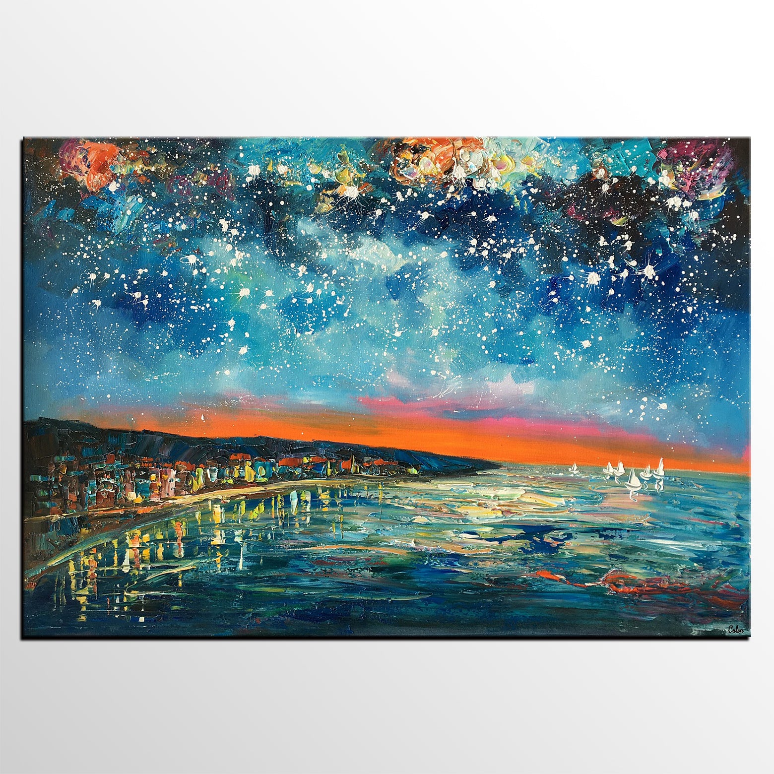 Landscape Canvas Paintings, Starry Night Sky Painting, Landscape