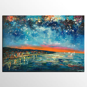 Landscape Canvas Paintings, Starry Night Sky Painting, Landscape Painting for Sale, Custom Original Painting on Canvas-artworkcanvas
