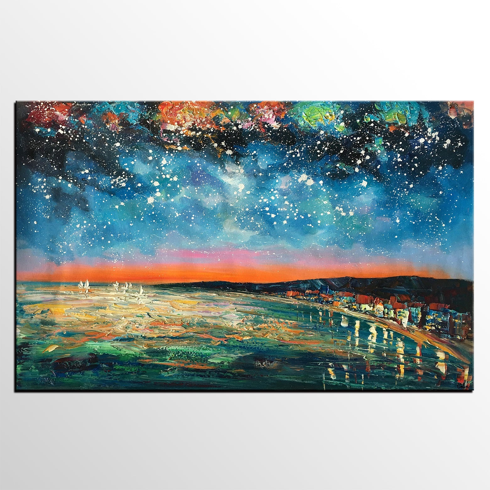 Landscape Painting, Starry Night Oil Painting, Original Wall Art, Custom Large Canvas Art-artworkcanvas