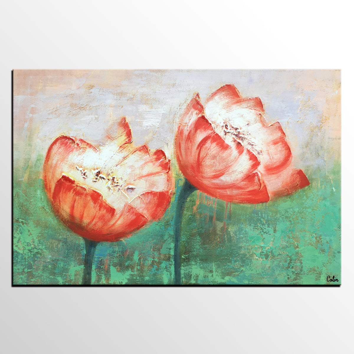 Large Tulip Flower Painting, Abstact Wall Art, Canvas Art, Original Painting, Canvas Painting-artworkcanvas