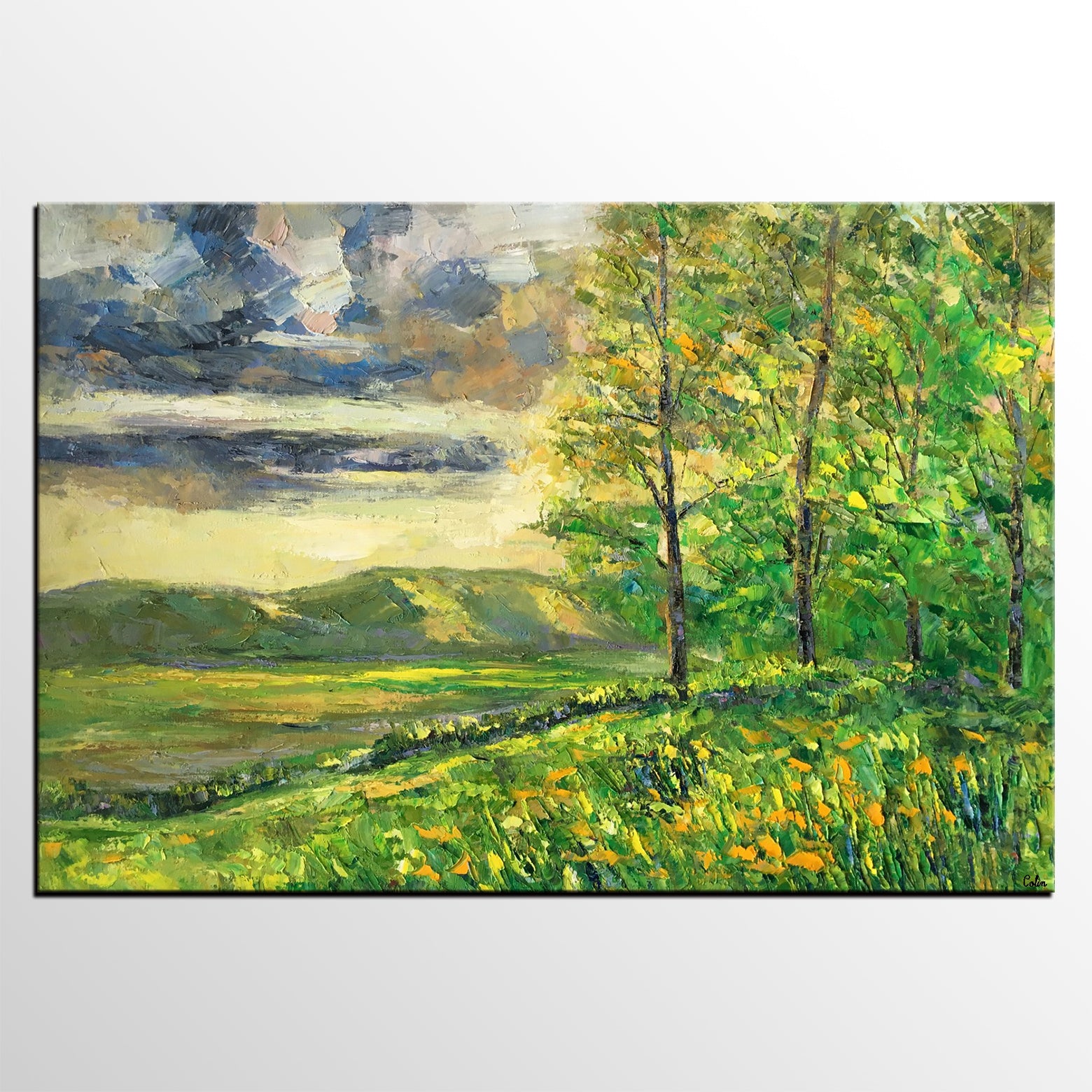 Landscape Art, Canvas Wall Art, Original Painting, Spring Tree Painting, Extra Large Canvas Painting-artworkcanvas