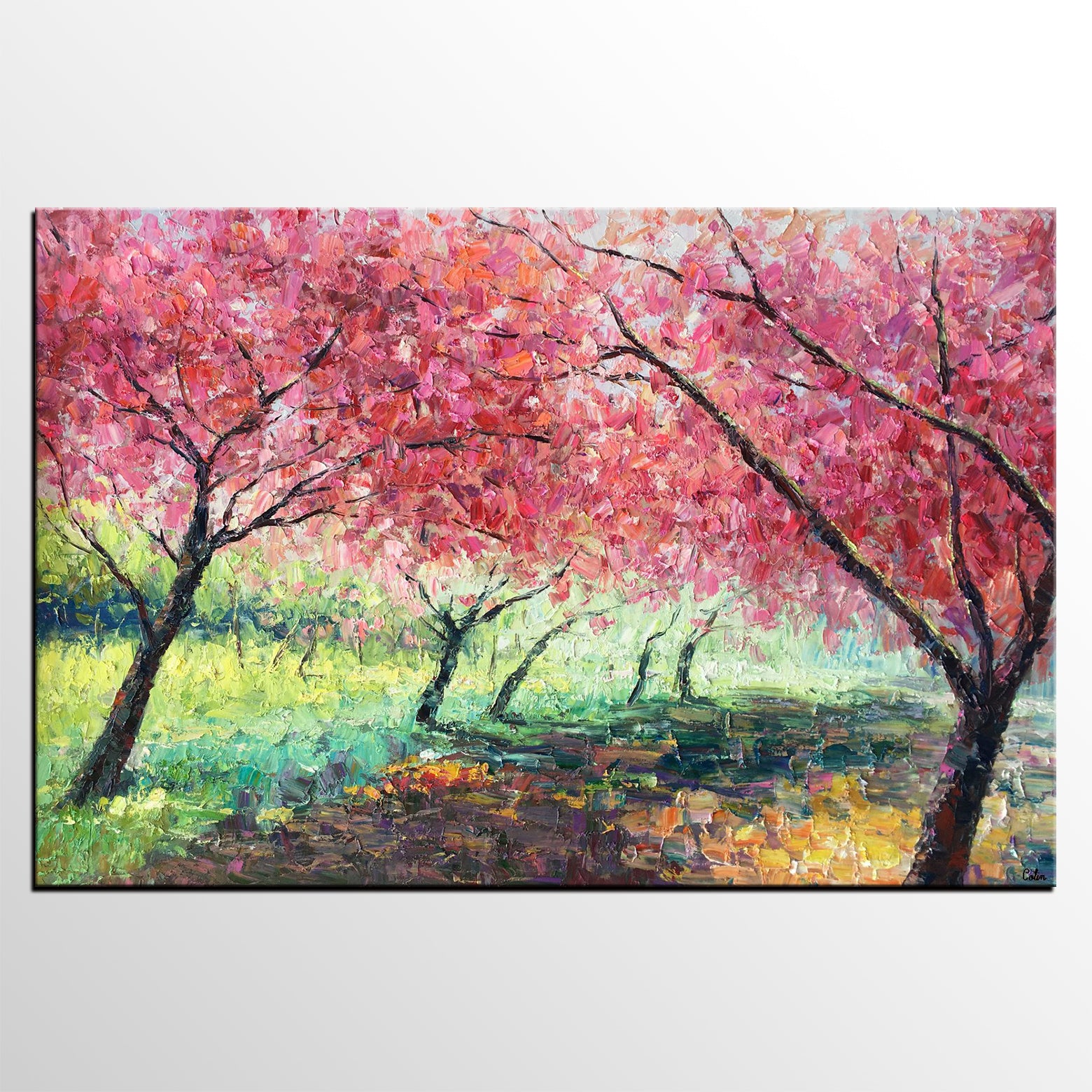 Canvas Wall Art, Large Art, Abstract Landscape Art, Forest Tree Painting, Heavy Texture Artwork-artworkcanvas