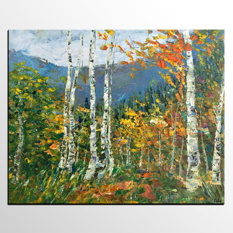 Birch Tree Painting, Abstract Landscape Painting, Oil Painting, Heavy Texture Painting-artworkcanvas