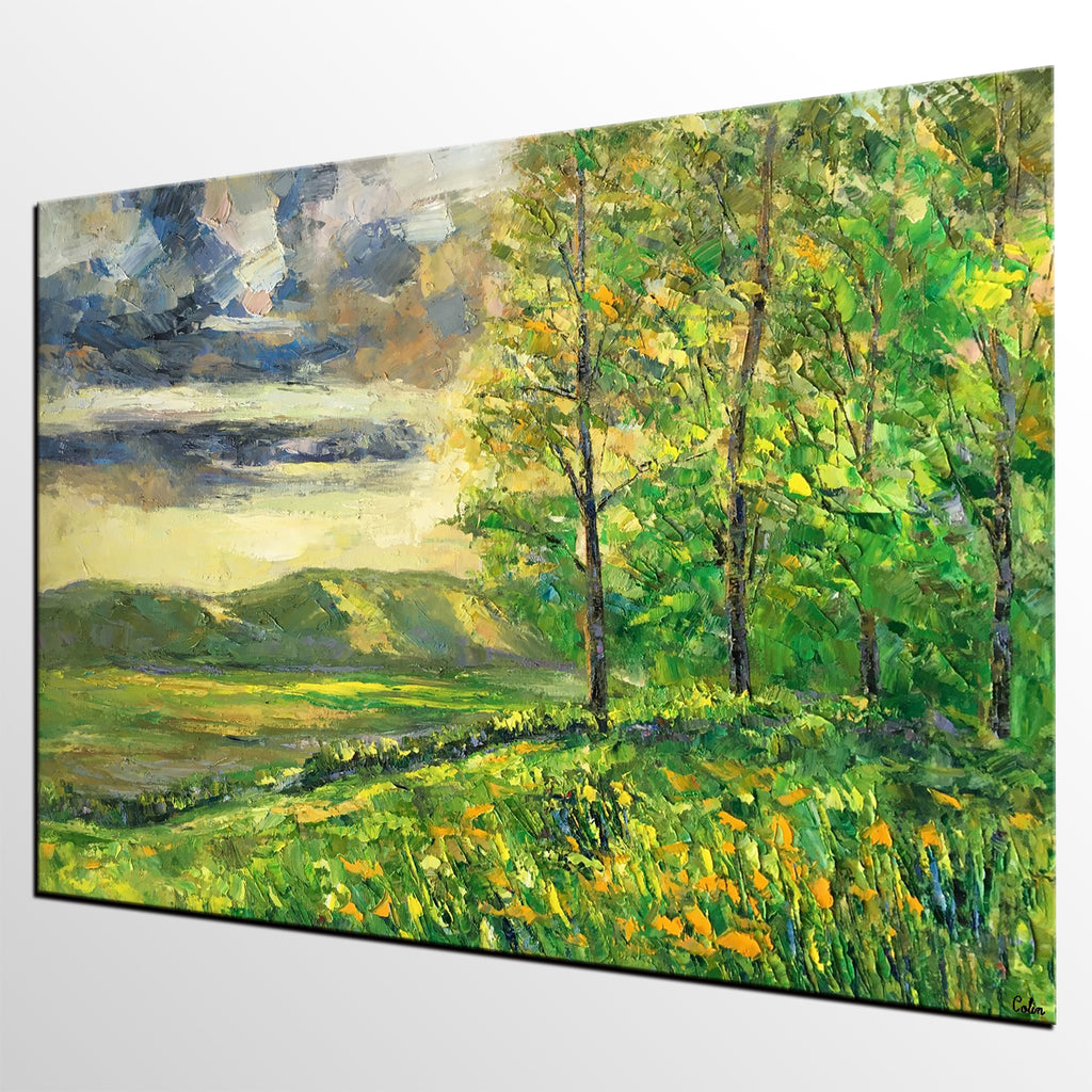 Large Landscape Painting, Original Oil Painting, Canvas Art, Modern Art,  Large Art, Spring Moutain Woods, Oil Painting Abstract, Wall Art