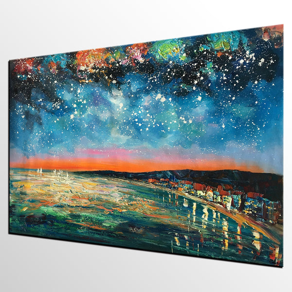 Landscape Painting, Starry Night Oil Painting, Original Wall Art, Custom Large Canvas Art-artworkcanvas