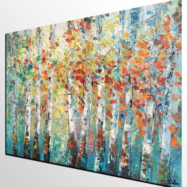 Canvas Art Painting, Large Wall Art, Summer Birch Tree Painting, Custom Extra Large Oil Painting-artworkcanvas