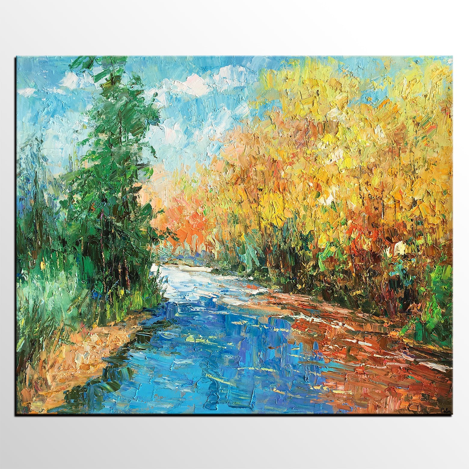 Original Art, Autumn Tree Landscape Art, Canvas Wall Art, Large Oil Painting, Original Painting-artworkcanvas