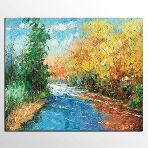 Original Art, Autumn Tree Landscape Art, Canvas Wall Art, Large Oil Painting, Original Painting-artworkcanvas