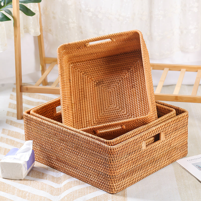 Wicker Storage Baskets With Lid Boho Handwoven Storage Bin - Temu