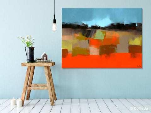 Modern Landscape Paintings Behind Sofa, Abstract Landscape Paintings for Living Room, Palette Knife Canvas Art, Original Landscape Art-artworkcanvas