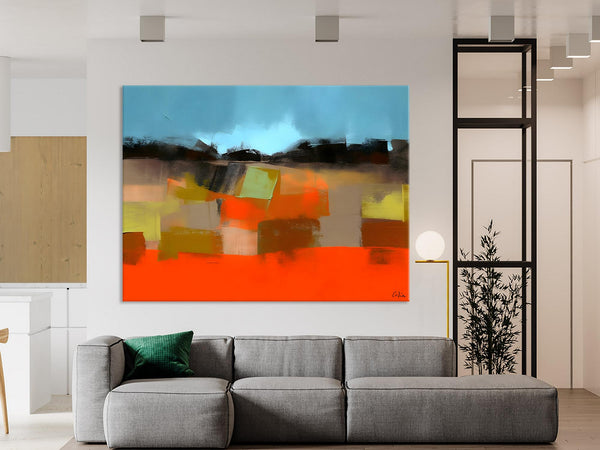 Modern Landscape Paintings Behind Sofa, Abstract Landscape Paintings for Living Room, Palette Knife Canvas Art, Original Landscape Art-artworkcanvas