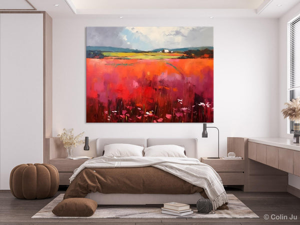 Abstract Canvas Painting, Landscape Paintings for Living Room, Red Poppy Field Painting, Original Hand Painted Wall Art, Abstract Landscape Art-artworkcanvas