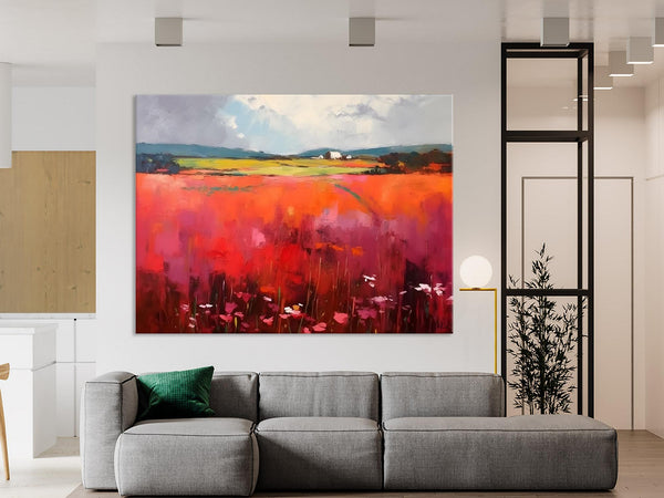 Abstract Canvas Painting, Landscape Paintings for Living Room, Red Poppy Field Painting, Original Hand Painted Wall Art, Abstract Landscape Art-artworkcanvas