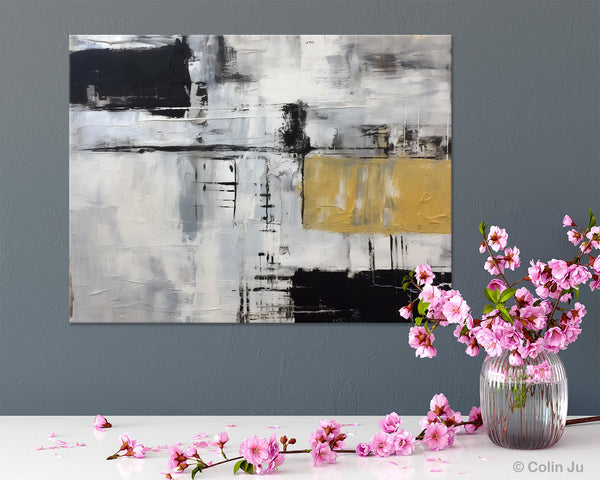 Black Abstract Acrylic Paintings, Large Paintings for Bedroom, Simple Modern Art, Original Canvas Paintings, Contemporary Canvas Paintings-artworkcanvas