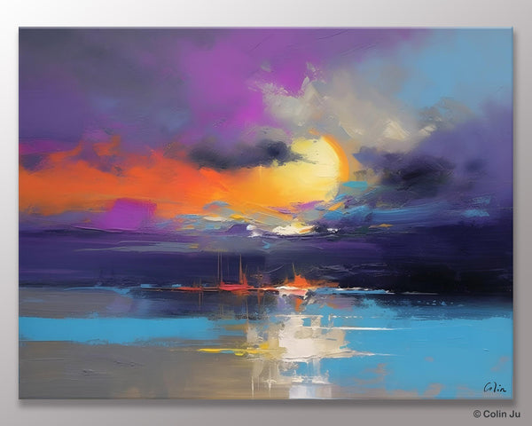 Abstract Landscape Painting, Sunset Painting, Large Landscape Painting for Living Room, Bedroom Wall Art Ideas, Modern Paintings for Dining Room-artworkcanvas