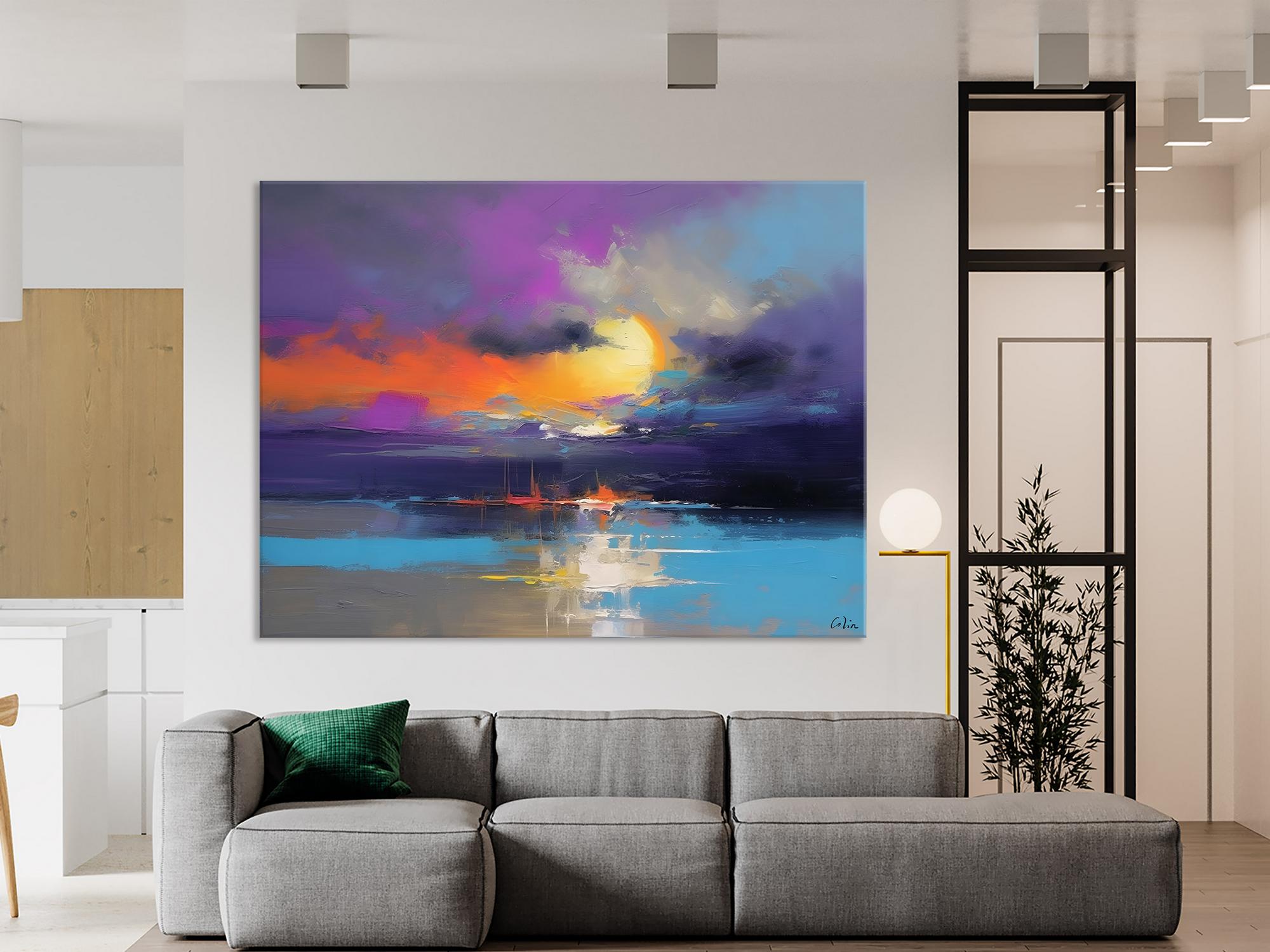 Abstract Landscape Painting, Sunset Painting, Large Landscape Painting for Living Room, Bedroom Wall Art Ideas, Modern Paintings for Dining Room-artworkcanvas
