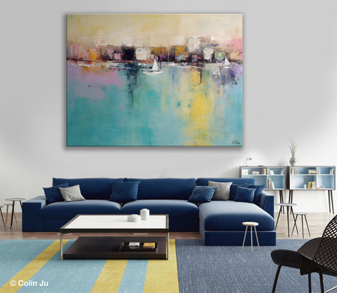 Contemporary Abstract Art for Dining Room, Sail Boat Abstract Paintings, Living Room Canvas Art Ideas, Large Landscape Painting, Simple Modern Art-artworkcanvas