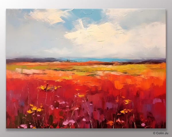 Extra Large Wall Art Painting, Landscape Canvas Painting for Living Room, Flower Field Acrylic Paintings, Original Landscape Acrylic Artwork-artworkcanvas