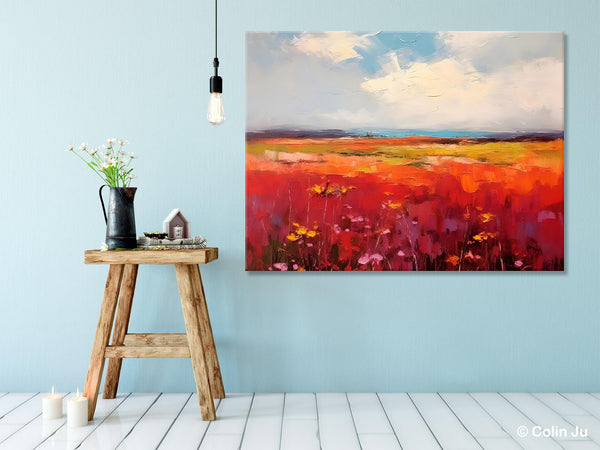 Extra Large Wall Art Painting, Landscape Canvas Painting for Living Room, Flower Field Acrylic Paintings, Original Landscape Acrylic Artwork-artworkcanvas