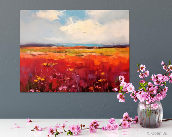 Extra Large Wall Art Painting, Landscape Canvas Painting for Living Room, Flower Field Acrylic Paintings, Original Landscape Acrylic Artwork-artworkcanvas