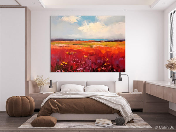 Extra Large Wall Art Painting, Landscape Canvas Painting for Living Room, Flower Field Acrylic Paintings, Original Landscape Acrylic Artwork-artworkcanvas
