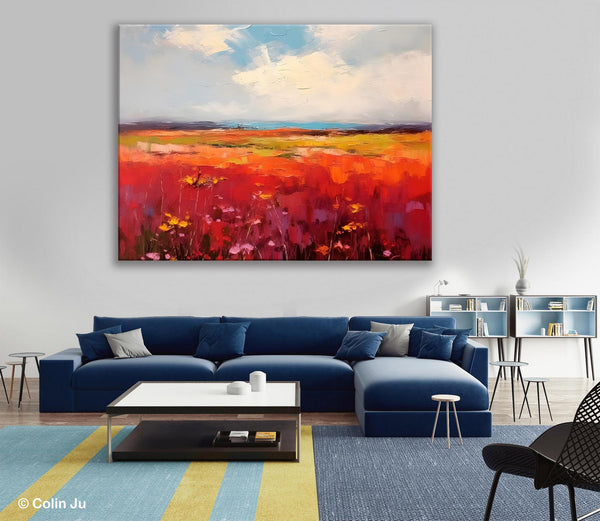 Extra Large Wall Art Painting, Landscape Canvas Painting for Living Room, Flower Field Acrylic Paintings, Original Landscape Acrylic Artwork-artworkcanvas