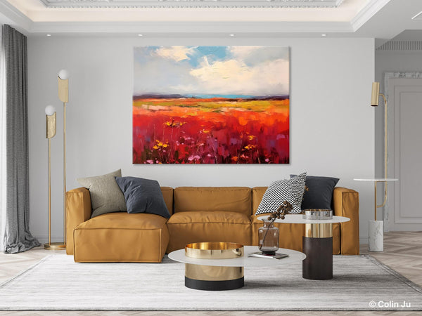 Extra Large Wall Art Painting, Landscape Canvas Painting for Living Room, Flower Field Acrylic Paintings, Original Landscape Acrylic Artwork-artworkcanvas