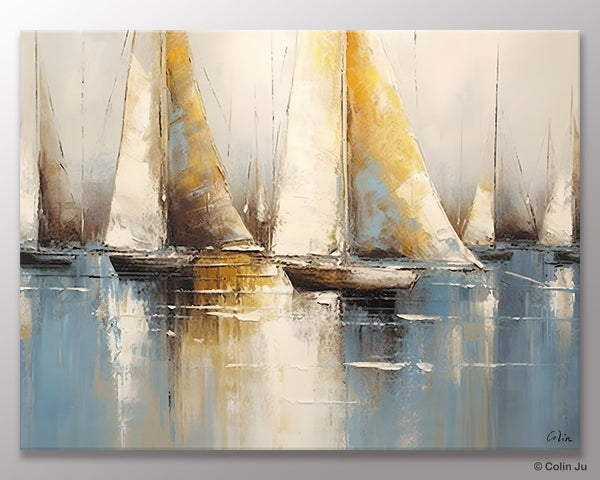 Large Paintings for Dining Room, Sail Boat Canvas Painting, Living Room Canvas Painting, Original Canvas Wall Art Paintings-artworkcanvas