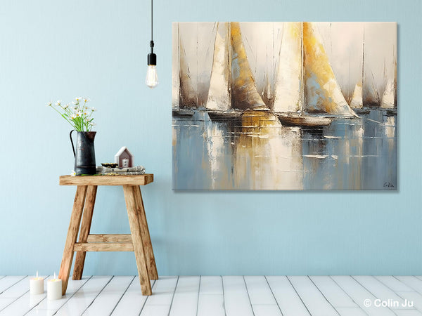 Large Paintings for Dining Room, Sail Boat Canvas Painting, Living Room Canvas Painting, Original Canvas Wall Art Paintings-artworkcanvas