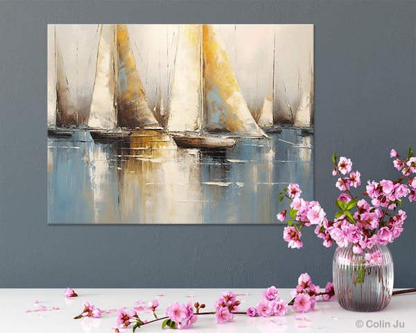 Large Paintings for Dining Room, Sail Boat Canvas Painting, Living Room Canvas Painting, Original Canvas Wall Art Paintings-artworkcanvas