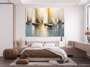 Large Paintings for Dining Room, Sail Boat Canvas Painting, Living Room Canvas Painting, Original Canvas Wall Art Paintings-artworkcanvas