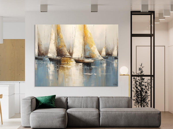 Large Paintings for Dining Room, Sail Boat Canvas Painting, Living Room Canvas Painting, Original Canvas Wall Art Paintings-artworkcanvas