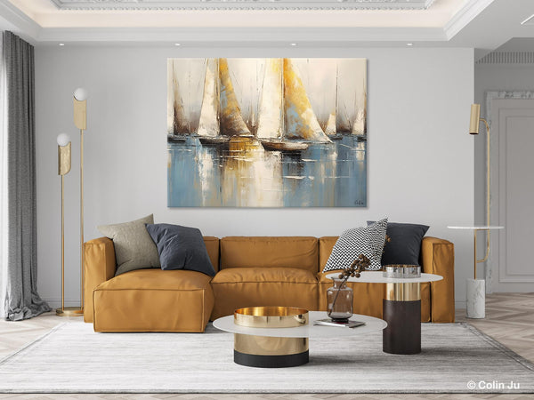 Large Paintings for Dining Room, Sail Boat Canvas Painting, Living Room Canvas Painting, Original Canvas Wall Art Paintings-artworkcanvas