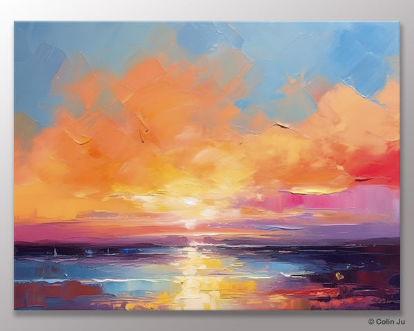 Acrylic Paintings for Living Room, Landscape Canvas Paintings, Sunrise Abstract Acrylic Painting, Contemporary Wall Art on Canvas-artworkcanvas