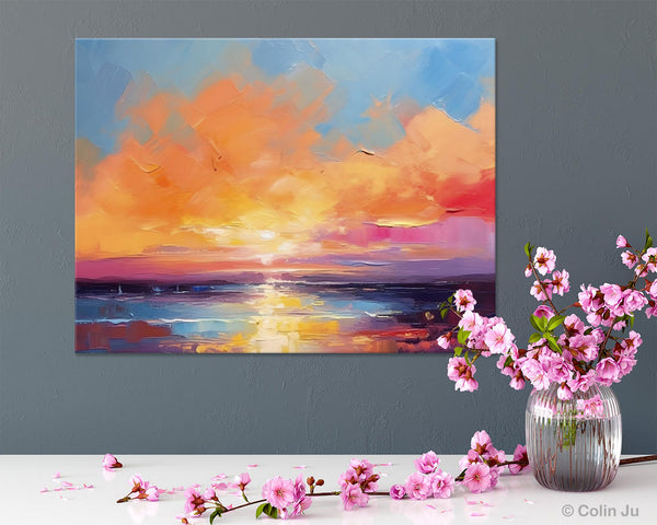 Acrylic Paintings for Living Room, Landscape Canvas Paintings, Sunrise Abstract Acrylic Painting, Contemporary Wall Art on Canvas-artworkcanvas
