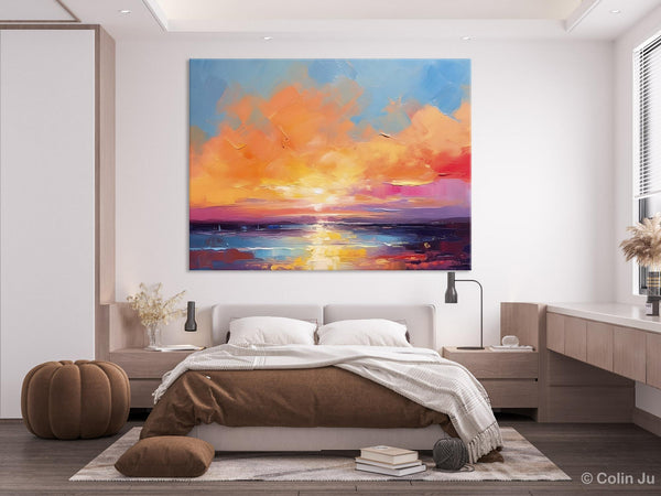 Acrylic Paintings for Living Room, Landscape Canvas Paintings, Sunrise Abstract Acrylic Painting, Contemporary Wall Art on Canvas-artworkcanvas