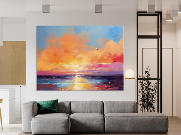 Acrylic Paintings for Living Room, Landscape Canvas Paintings, Sunrise Abstract Acrylic Painting, Contemporary Wall Art on Canvas-artworkcanvas