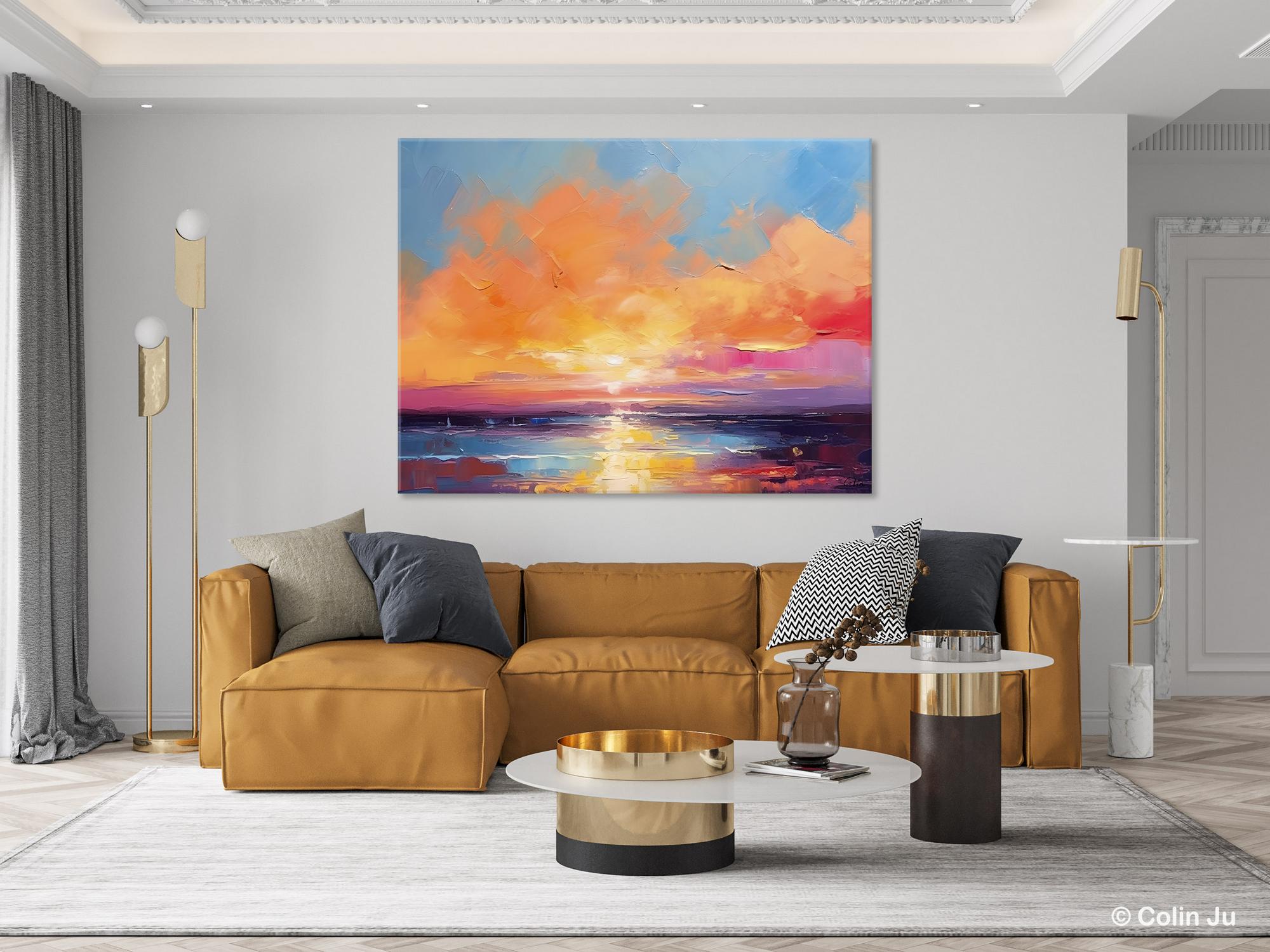 Acrylic Paintings for Living Room, Landscape Canvas Paintings, Sunrise Abstract Acrylic Painting, Contemporary Wall Art on Canvas-artworkcanvas