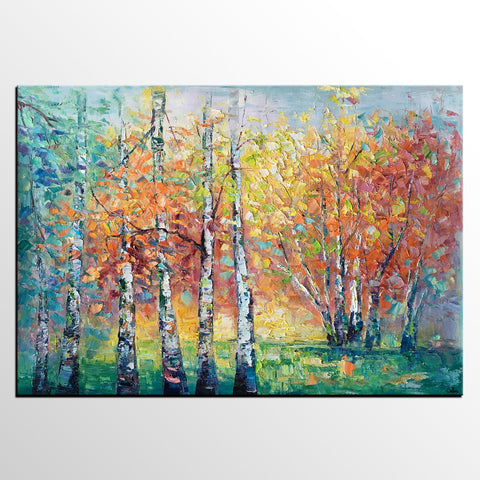 Landscape Canvas Painting, Autumn Tree Paintings, Abstract Landscape Paintings, Custom Original Canvas Painting-artworkcanvas