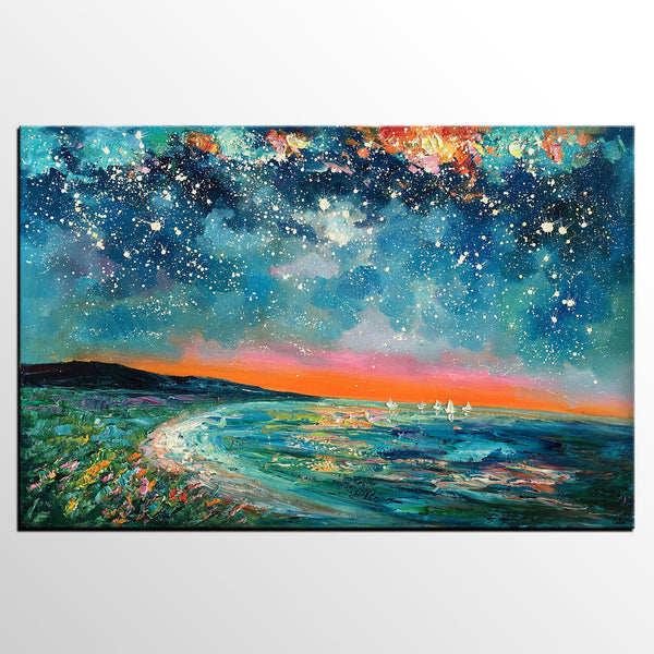 Canvas Wall Art, Starry Night Sky Painting, Landscape Art, Original Painting, Custom Art Painting-artworkcanvas