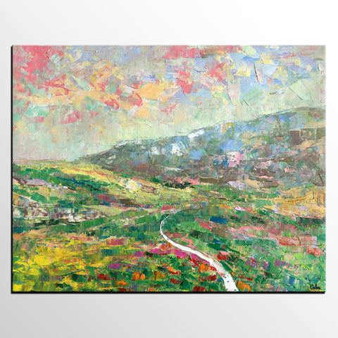 Mountain Landscape Painting, Palette Knife Paintings, Custom Wall Art Painting on Canvas, Spring Mountain Painting-artworkcanvas