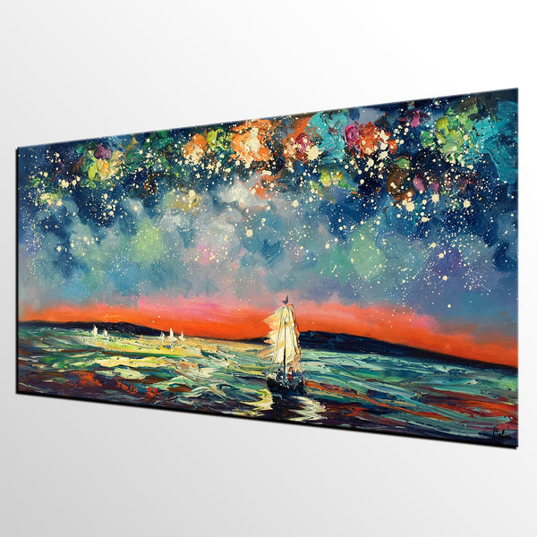 Large Canvas Art, Canvas Oil Painting, Starry Night Sky Painting, Custom Abstract Painting-artworkcanvas