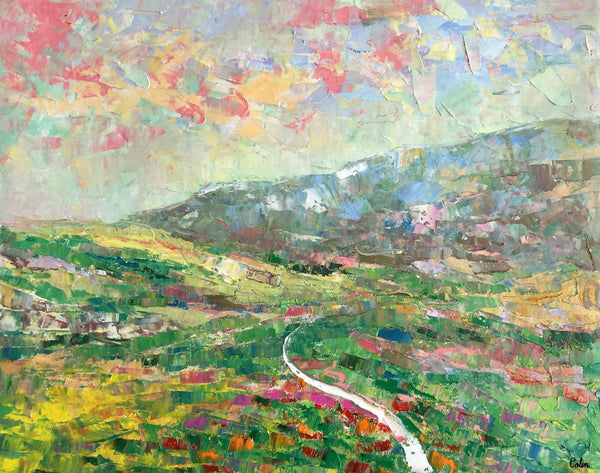 Mountain Landscape Painting, Palette Knife Paintings, Custom Wall Art Painting on Canvas, Spring Mountain Painting-artworkcanvas