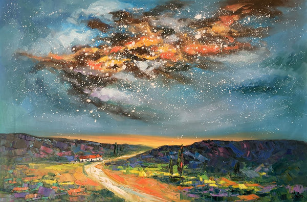 Landscape Oil Paintings, Starry Night Sky Painting, Custom Canvas Artwork, Original Oil Painting on Canvas, Buy Paintings Online-artworkcanvas