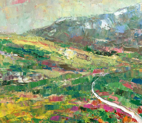 Mountain Landscape Painting, Palette Knife Paintings, Custom Wall Art Painting on Canvas, Spring Mountain Painting-artworkcanvas