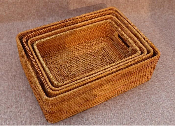 Woven Storage Baskets, Rectangular Storage Baskets, Rattan Storage Basket for Shelves, Kitchen Storage Baskets, Storage Baskets for Bathroom-artworkcanvas